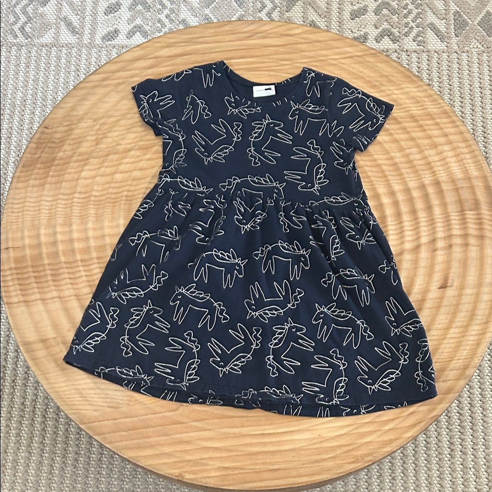 Cotton On Navy Blue Kids Dress with Unicorn Print